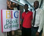 Pictures tell the story of the Big Book Giveaway: Educators have fun shopping for free books, students happy to see and read them; over 2,500 left to give!